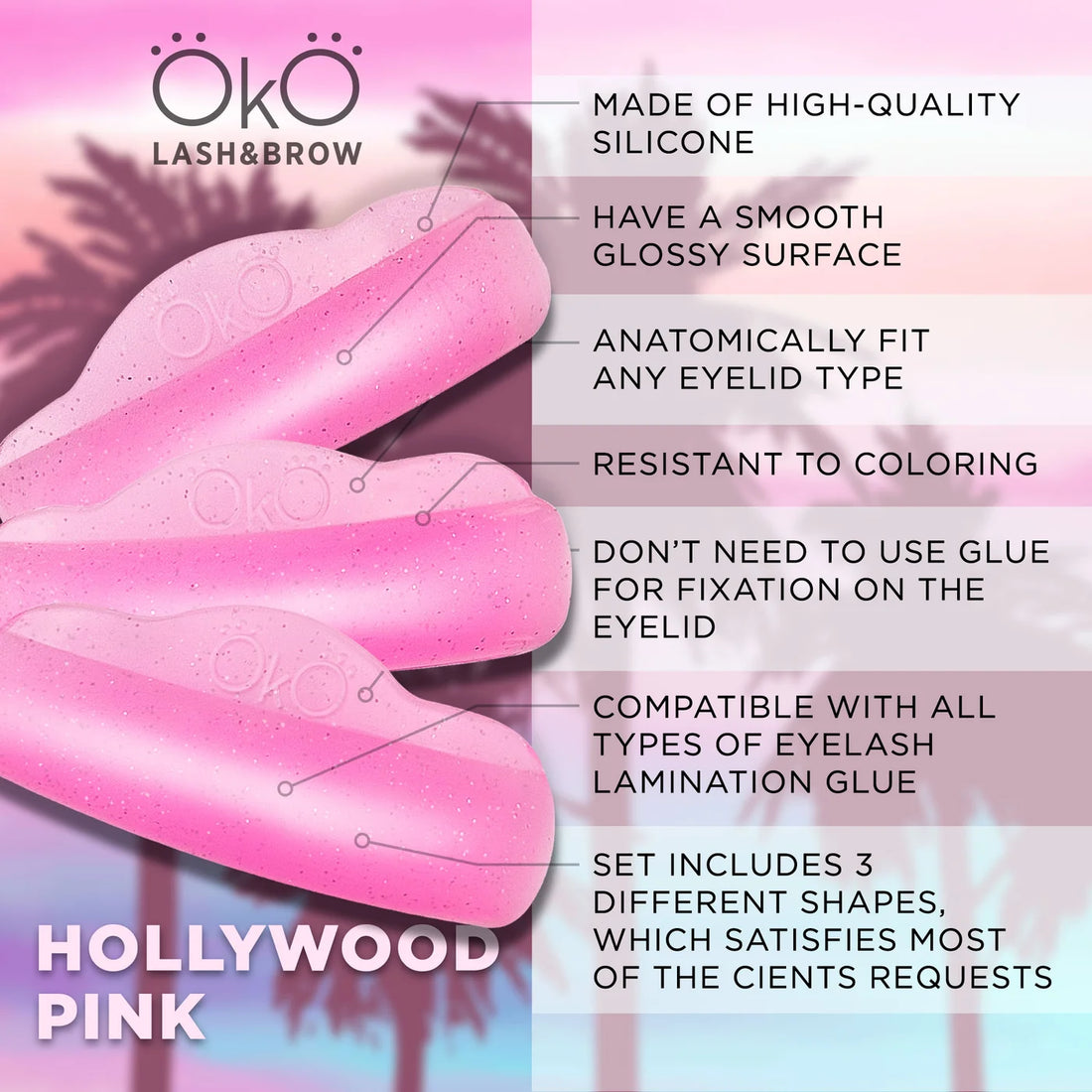 Lash Lifting Pads OKO Lash&Brow Hollywood Pink, 3 pairs